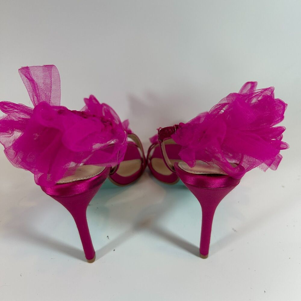Betsy Johnson SB-Devon Size 8 Tulle Ruffle Slingback Heels Hot Pink Green - Picture 10 of 11